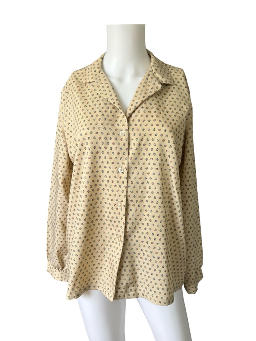 Vintage 60s Button Up Blouse Long Sleeve Paisley Lightweight Funky